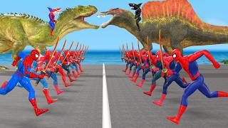 Siêu nhân nhện🔴Spider Man sword Attacks Dinosaur T rex Rescue 5 Superheroes vs Venom vs Joker spider [upl. by Ardnoet339]