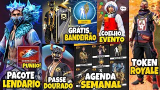 CORRE EMOTE BANDEIRÃO PASSE DOURADO DATA EVENTO DESCONTO PACOTE LENDÁRIO NOVIDADES FREE FIRE [upl. by Audi]