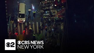 ProPalestinian antiNYPD protesters march through NYC [upl. by Yhtnomit]