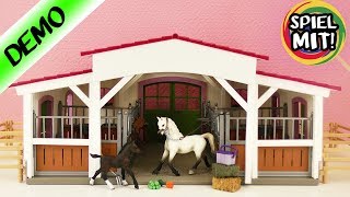 Schleich Reiterhof aufbauen  Großer HORSE CLUB Pferdehof mit Reiterin Pferd Fohlen Unboxing Demo [upl. by Annoerb]