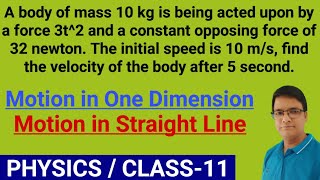 A body of mass 10kg is being acted upon by a force 3t2 and a constant opposing force of 32N find V [upl. by Montfort]