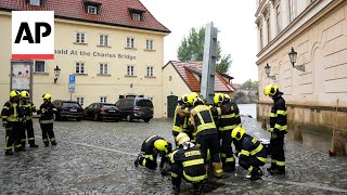 Prague prepares for potential flooding as heavy rains forecast [upl. by Arakahs]