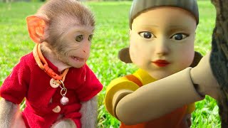 Squid Game vs Baby Monkey Animal  Monkey Baby Bim Bim rescues sister [upl. by Kenny]