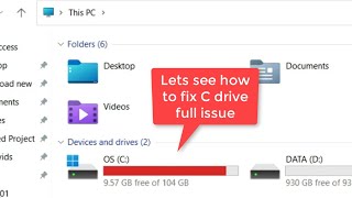 C drive full and showing red issue in Windows 11 Fix [upl. by Enelear]