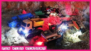 Excavator Videos for Children  Excavator JCB CAT and Trucks Work at Night [upl. by Silvers]