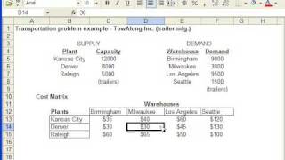 Basic Transportation Model Formulation in Excel [upl. by Sewole583]