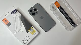 Terbaik Untuk iPhone 15 Pro Screen Protector Spigen Tempered GlastR EZ Fit [upl. by Yreme708]