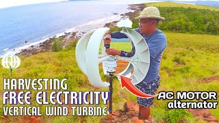 FREE ELECTRICITY WIND MILL  VERTICAL TURBINE  400 watts ALTERNATOR [upl. by Ellienad]