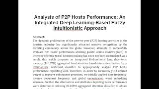 Analysis of P2P Hosts Performance An Integrated Deep Learning Based Fuzzy Intuitionistic Approach [upl. by Pfosi]