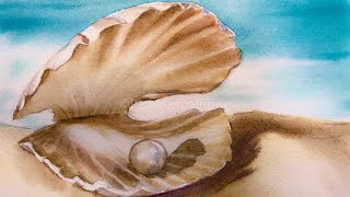 Watercolor Seashell And A Pearl Tutorial [upl. by Sandstrom]