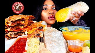 ASMR MUKBANG CHIPOTLE GIANT BURRITOS CHEESE STEAK QUESADILLA  CHEESE SAUCE  ASMR EATING ASMR FOOD [upl. by Latsyrd]