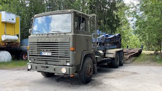 Köp Lastbil med maskintrailer Scania LBT 140 S42263 på Klaravik [upl. by Asiilanna]