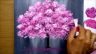 How to Paint Cherry Blossom  Technique with Cotton Swab  Acrylic Painting to train [upl. by Ahseiyt]