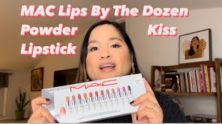 MAC LIPS BY THE DOZEN MINI POWDER KISS LIPSTICKunboxing amp swatches [upl. by Ronnoc]