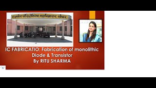 IC FABRICATION  FABRICATION OF MONOLITHIC DIODE amp TRANSISTOR Part 2 EL 307 by RITU SHARMA GPC SIKAR [upl. by Wandy]