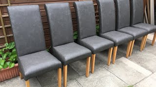 How to recover fully upholstered dining chairs in a new fabric faux leather [upl. by Yelnek]