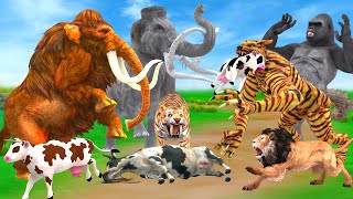 Giant Cheetah wolf Attack Elephant Chase Cow Cartoon Buffalo Gorilla Saved By Woolly Mammoth amp Tiger [upl. by Ennaegroeg149]