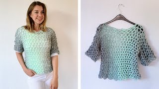 SIMPLE CROCHET TSHIRT MADE WITH SCARFIE YARN [upl. by Beaumont]