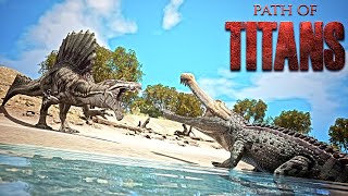 2 SARCO VS 4 SPINO  Sarcosuchus Gameplay  PATH OF TITANS [upl. by Atsev]