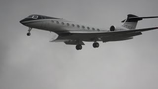 GULFSTREAM G700 N702GD Wild weather Low visibility arrivals Farnborough 27 Nov 23 [upl. by Ahsiekan187]