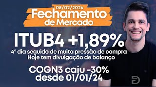 050224  ITUB4 BBDC4 sobem forte  AMER3 SOMA3 COGN3 GFSA3 forte queda fechamentodemercado [upl. by Naerb]