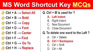 MS Word Shortcut Keys MCQs  For All Competitive Exams and Interviews [upl. by Ayekam]