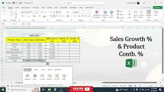 How to Calculate Sales Growth  and Product Contribution  in Excel [upl. by Ytirehc]