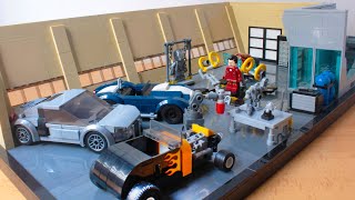 Lego Tony Starks Garage Diorama from Iron Man 1 [upl. by Nylednarb425]