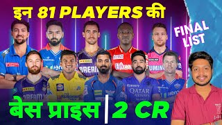 IPL 2025  Final List of 81 Players With 2 Cr Base Price In IPL Auction  MY Cricket Production [upl. by Netsruk]