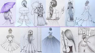 11 easy girl back side drawing ideas  part  4  Pencil sketch Tutorials  How to draw [upl. by Siuoleoj823]