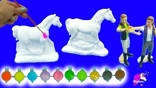 Painting Plaster Rainbow Fantasy  Appaloosa Horses For 2 Schleich Girls  Craft DIY Video [upl. by Larson848]