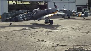 MERLIN POWERED MESSERSCHMITT BF 109 G12 TAXI AND ALL THREE 109s PARKED HANGAR 10 USEDOM 2018 [upl. by Tahpos167]