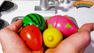 Learn Fruit and Vegetable Names for Kids with Toy Kitchen Cooking Party [upl. by Otsugua496]