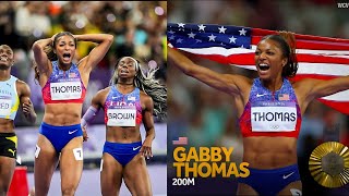 Gabby Thomas gets her longawaited gold medal in women’s 200m  Paris Olympics  Womens 200m final [upl. by Nnaael181]