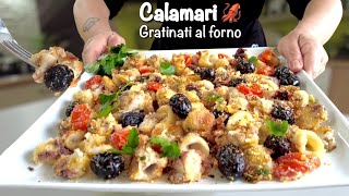 CALAMARI GRATINATI AL FORNO 🦑alla Mediterranea 🦑 ricetta facile veloce e leggera [upl. by Halli]