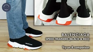 Balenciaga Mens Speed Trainers Sock Knit BlackRed 2018 tryon amp comparison [upl. by Mcdowell]