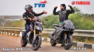 Tvs Apache RTR 310 Vs Yamaha R15 V4  Drag Race  Ye Kya Kah Diya isne R15 k bare me😱 [upl. by Htur337]