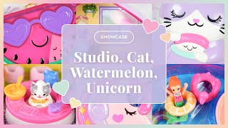 ✨SHOWCASE✨ Polly Pocket Shanis Art Studio Watermelon Party Zen Cat Restaurant Unicorn Forest [upl. by Phail]