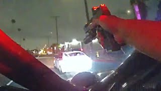 Wild Video Shows Man Shooting at LAPD Officers With a Machine Gun During Traffic Stop [upl. by Jeunesse762]