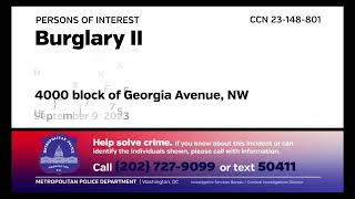 Persons of Interest in Burglary II 4000 block of Georgia Ave NW on September 9 2023 [upl. by Hardunn]