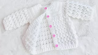 Como Tejer Cardigan o chaquetita de bebe punto facial con gancho de Recién Nacido y mas ganchillo [upl. by Funda]