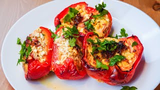 Stuffed bell peppers with cottage cheese paprica food cheese delicious [upl. by Teriann]