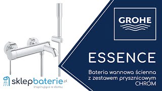 ESSENCE Bateria wannowa ścienna z zestawem prysznicowym Chrom GROHE 33628001  SklepBateriepl [upl. by Nelleus]