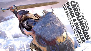 AC Valhalla CAROLINGIAN Longsword PLANK and BUCKLER Locations Appearance Showcase Brutal Gameplay [upl. by Madonna]