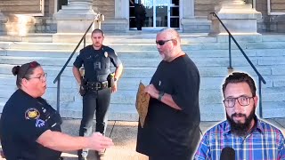 Ignorant Cops Harass Veteran Over Cardboard Sign  Enforce Law Held Unconstitutional in 2019 [upl. by Nnaeirual161]