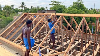 Building Sloping Roof ConstructionTechniques of Slope Roof Formwork Making AccuratelySloped Roof [upl. by Adiasteb]