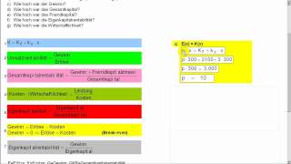 Allgemeine BWL  Grundlagen  Kennzahlen Kostenfunktion Erlöse Breakeven [upl. by Blatt151]