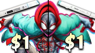 1 vs 1 MARKER ART  Cheap VS Cheap Which is WORTH IT  MILES MORALES [upl. by Ahsinnod]