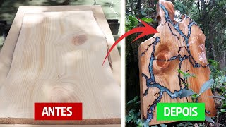 Aprenda a fazer o efeito lichtenberg queimando a madeira e aplicando Resina Epoxi Wood Burning [upl. by Pritchett]