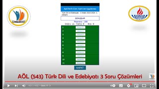 AÖL 543 Türk Dili ve Edebiyatı 3 Aralık 202324 1 Dönem Soru Çözümleri [upl. by Dranreb]